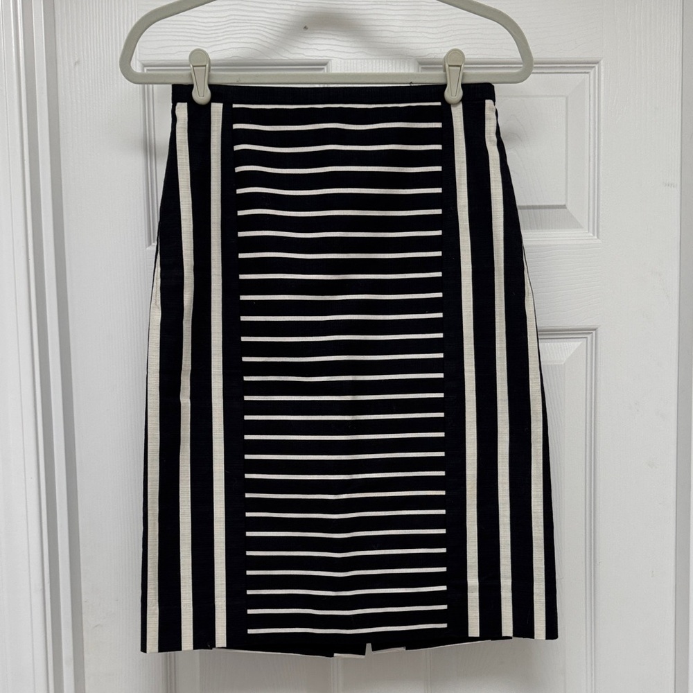 J. Crew Black and White Striped Pencil Skirt